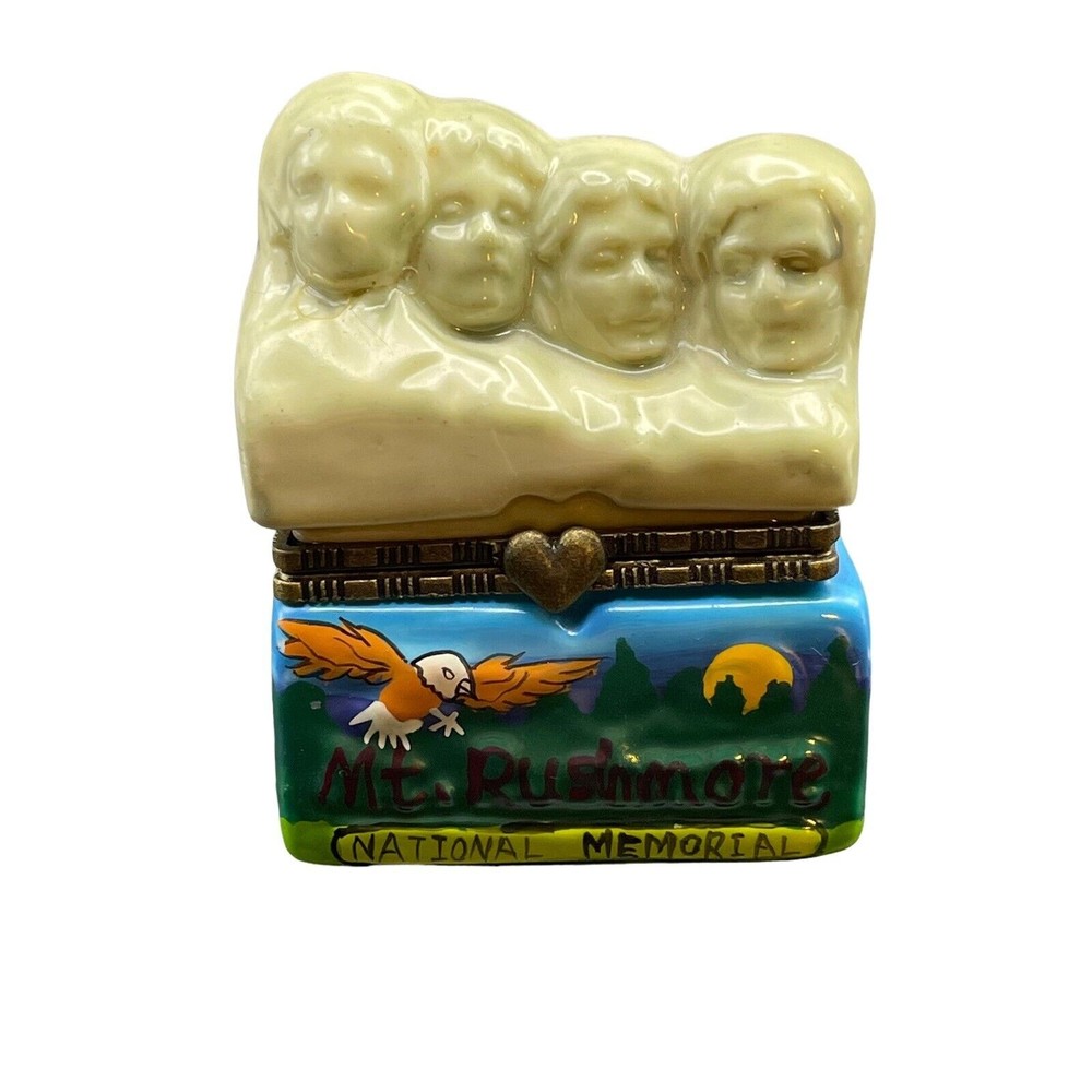 Mount Rushmore National Memorial Hinged Lid Trinket Box Bald Eagle Bison Buffalo